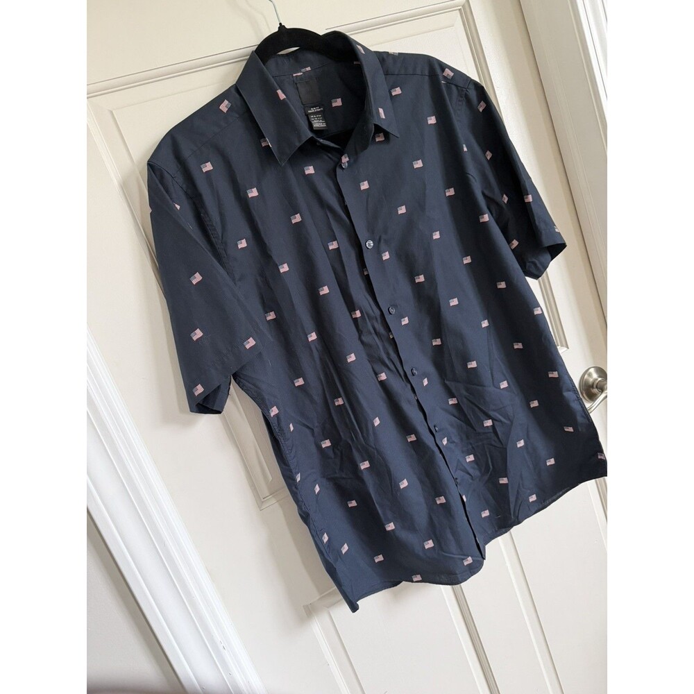 US flags men's button-down short sleeve printed XL Slim fit 4th of July USA H&M